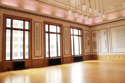 The Ballroom looking toward the arched windows, empty and ready for setup